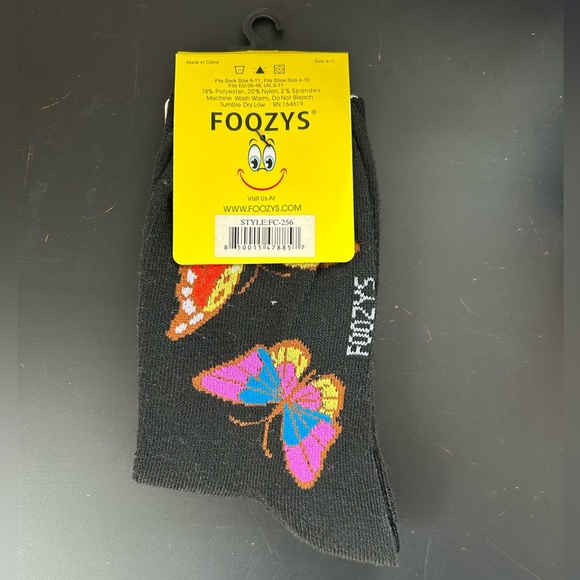 Foozys Black Socks with Colorful Butterflies NWT - Picture 2 of 2